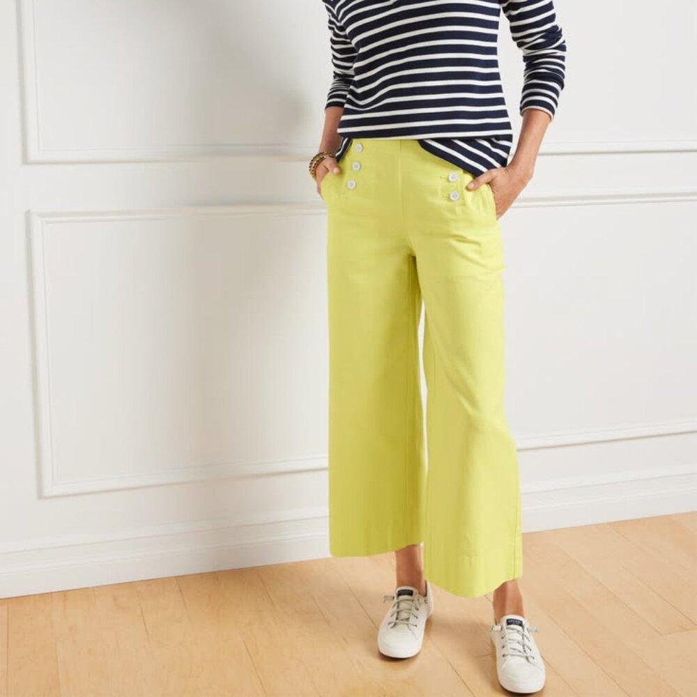 Talbots Nautical Sailor Chino Wide Leg Crop Pant Yellow Size 12 Like New
